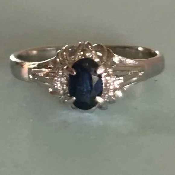 Platinum Sapphire & Diamond Cocktail Ring Size 5 Total Carat Weight 0.38 - Picture 16 of 16